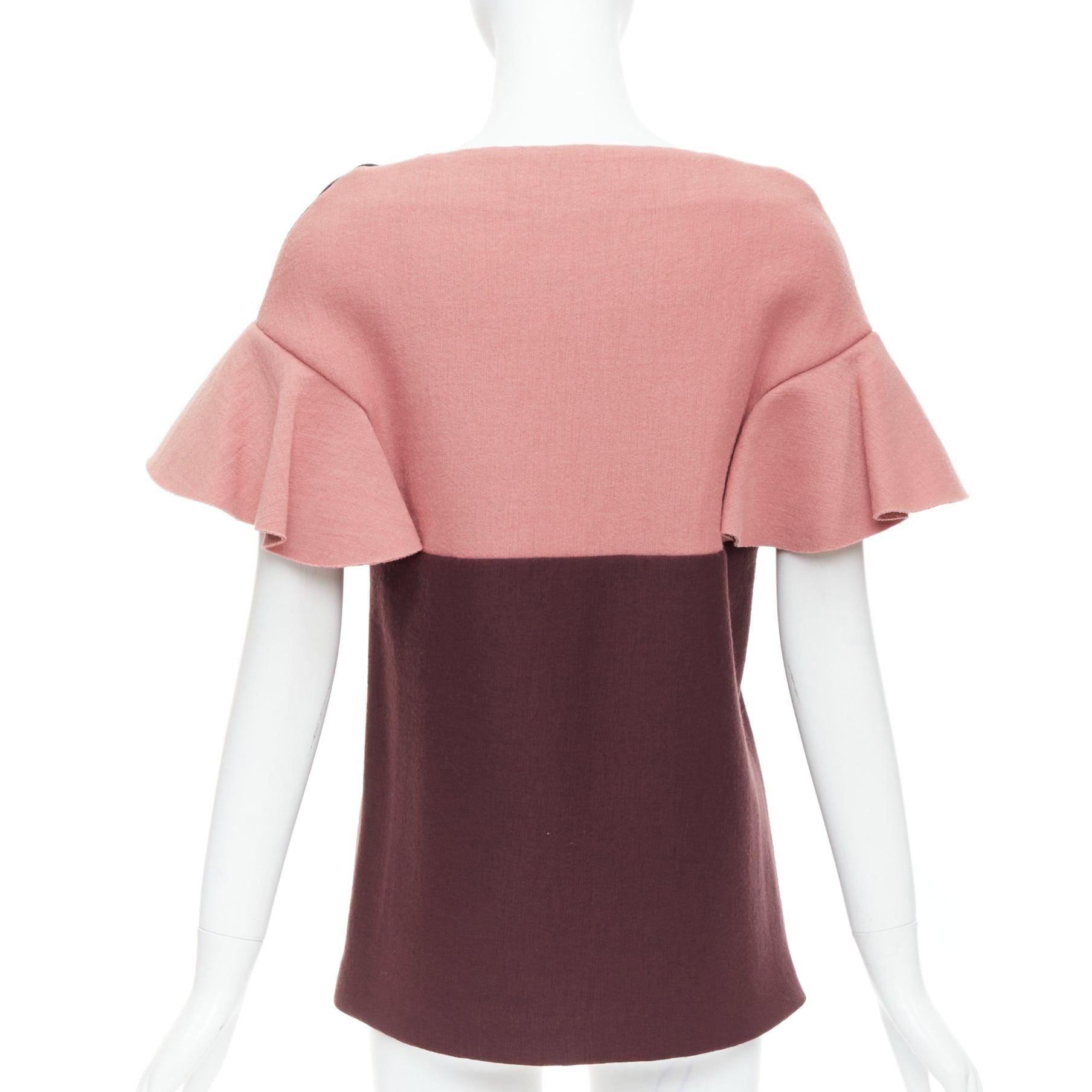 Women's MARNI black pink wool cotton blend ruffle sleeve tunic top IT40 S For Sale