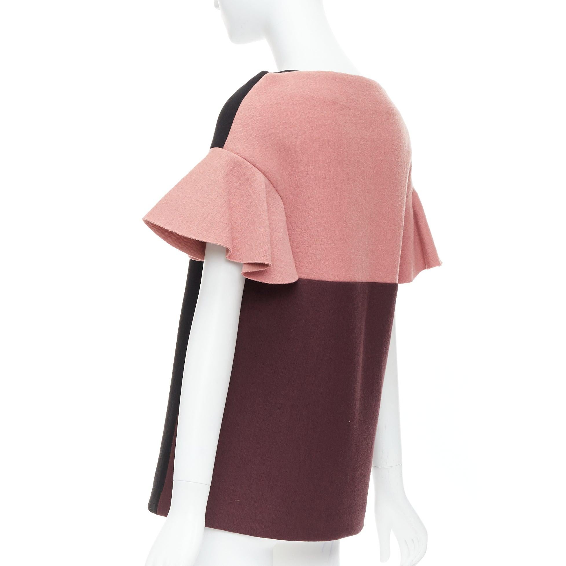 MARNI black pink wool cotton blend ruffle sleeve tunic top IT40 S For Sale 1