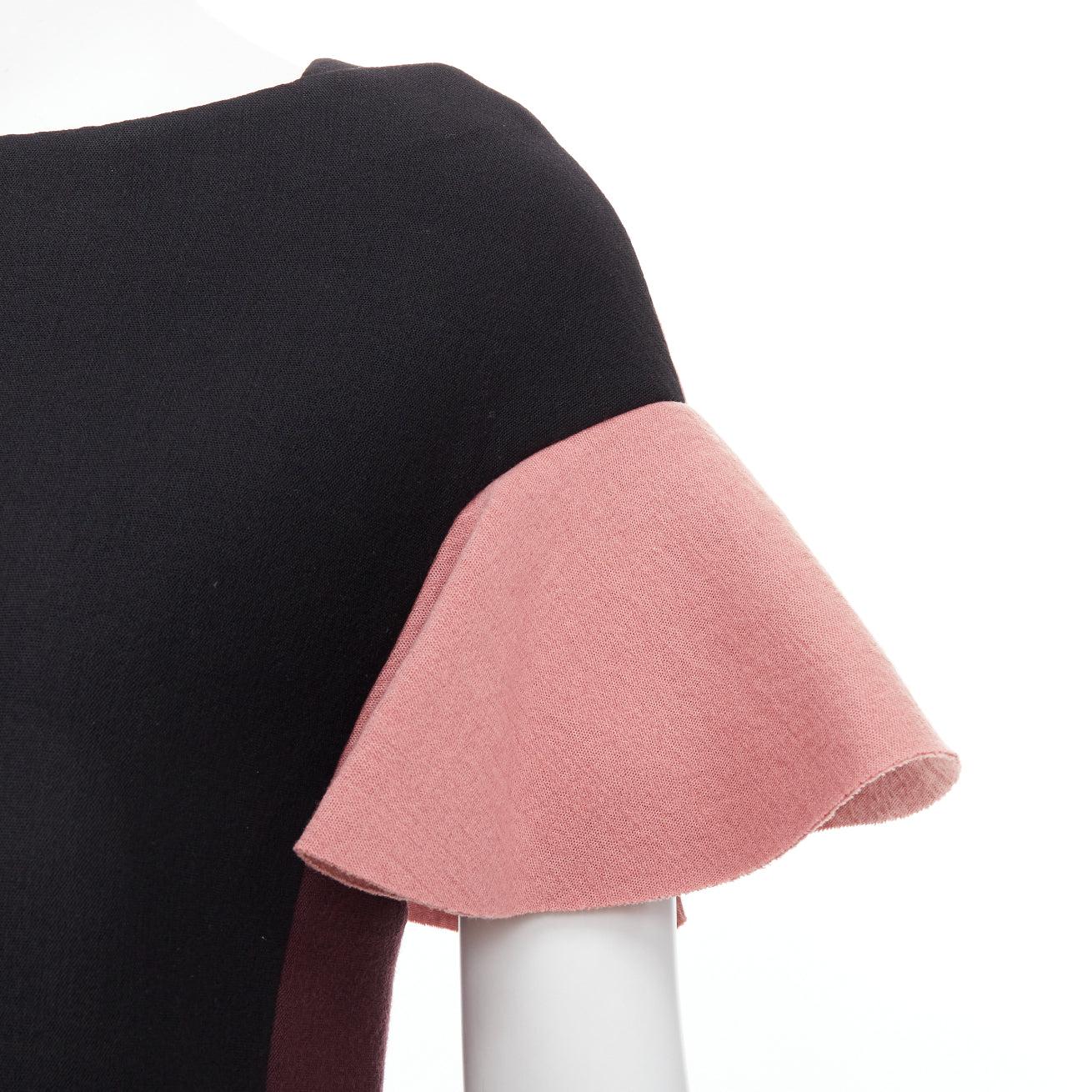 MARNI black pink wool cotton blend ruffle sleeve tunic top IT40 S For Sale 2