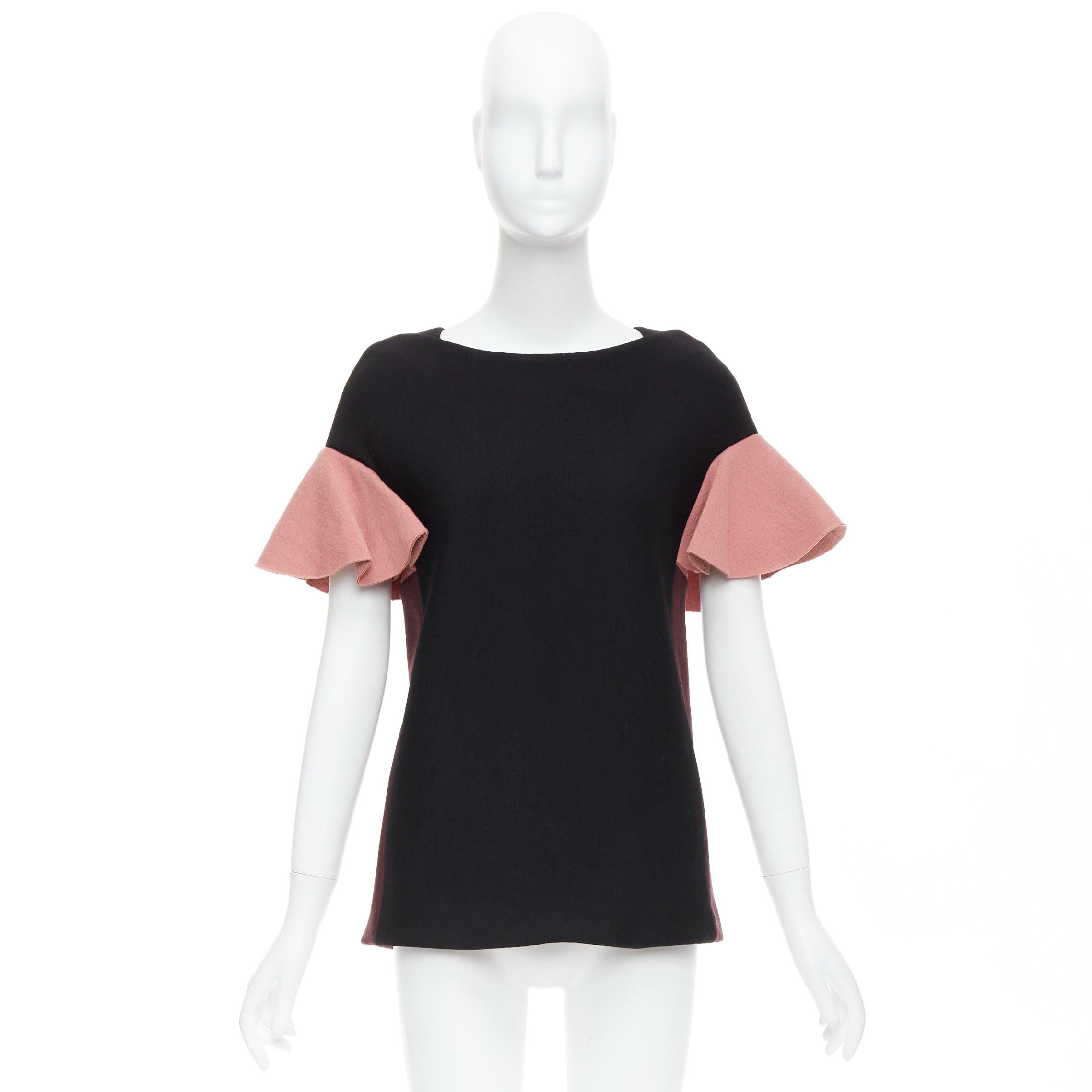 MARNI black pink wool cotton blend ruffle sleeve tunic top IT40 S For Sale 4
