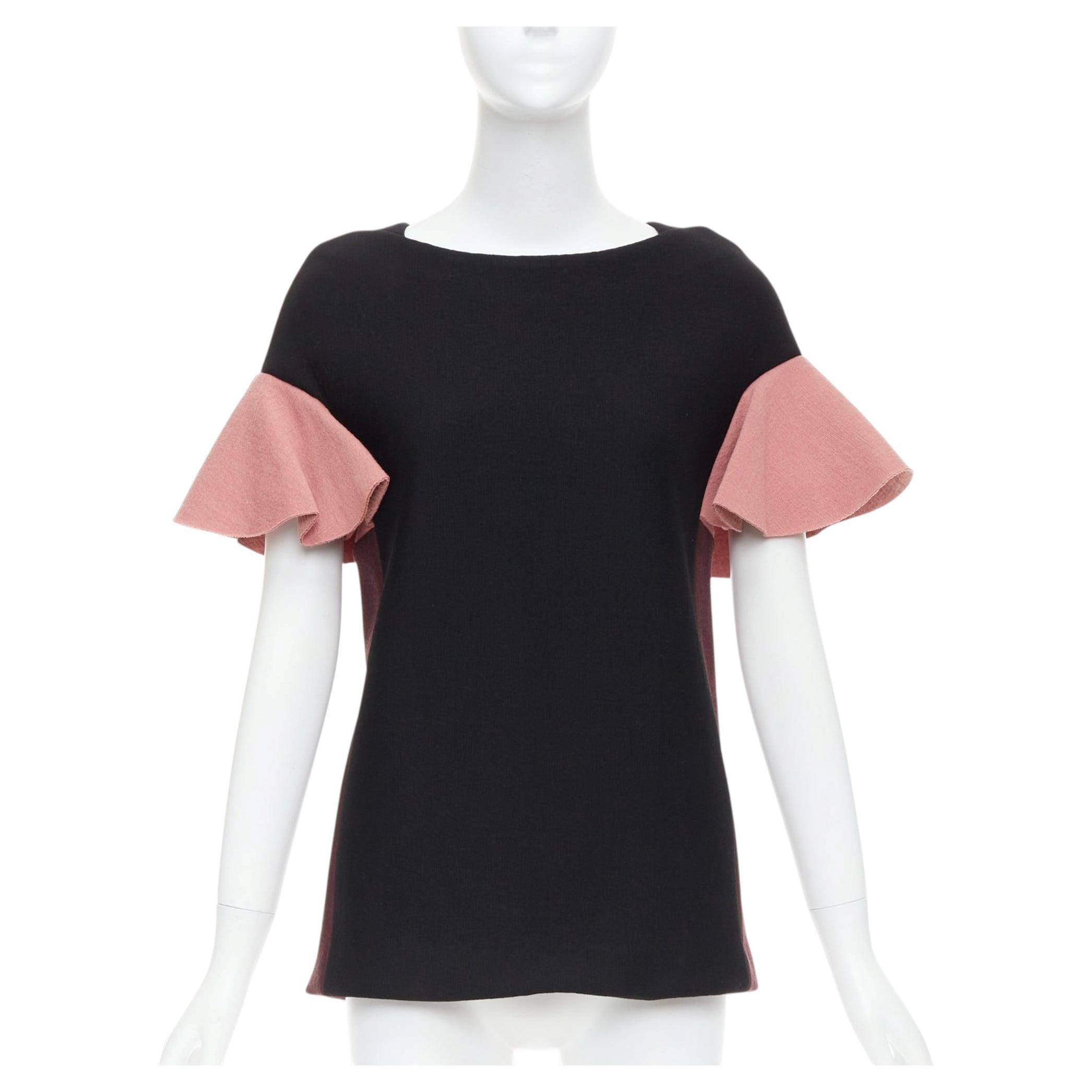 Pre-owned Marni Black Pink Wool Cotton Blend Ruffle Sleeve Tunic Top It40 S