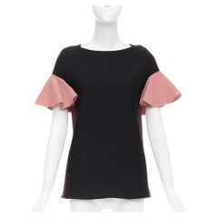 MARNI black pink wool cotton blend ruffle sleeve tunic top IT40 S