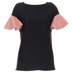 MARNI black pink wool cotton blend ruffle sleeve tunic top IT40 S