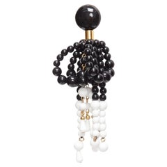 MARNI black plastic beads drop tassel statement dangling clip on earrings pair