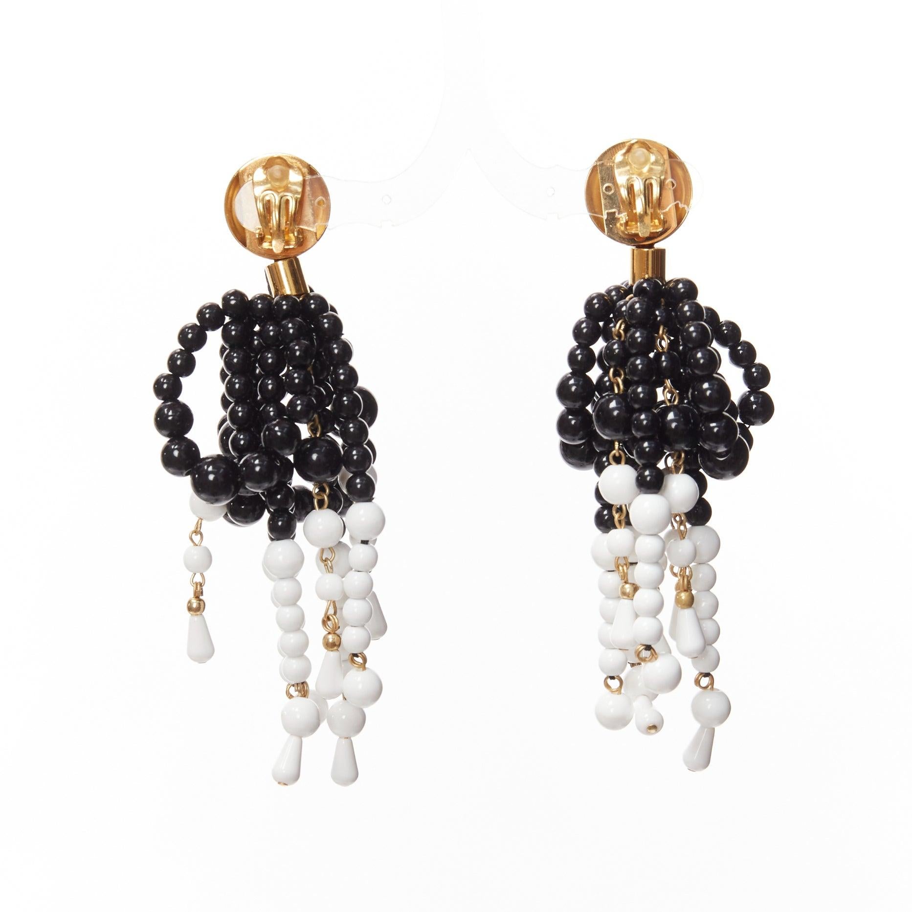 MARNI black plastic beads drop tassel statement dangling clip on earrings pair In Good Condition For Sale In Hong Kong, NT