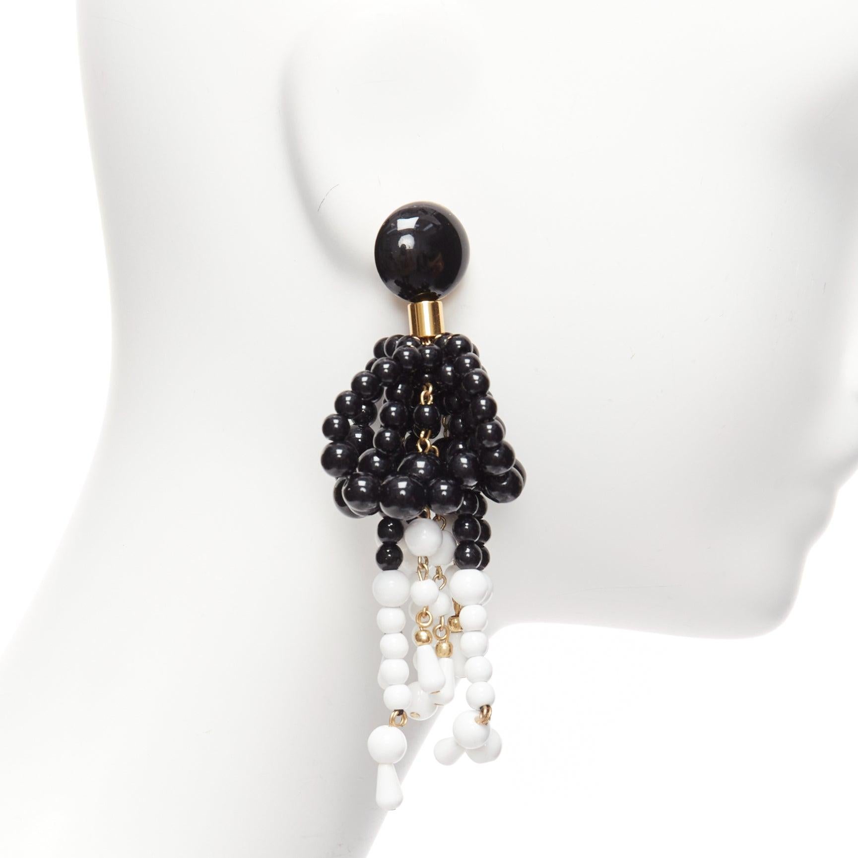 Women's MARNI black plastic beads drop tassel statement dangling clip on earrings pair For Sale
