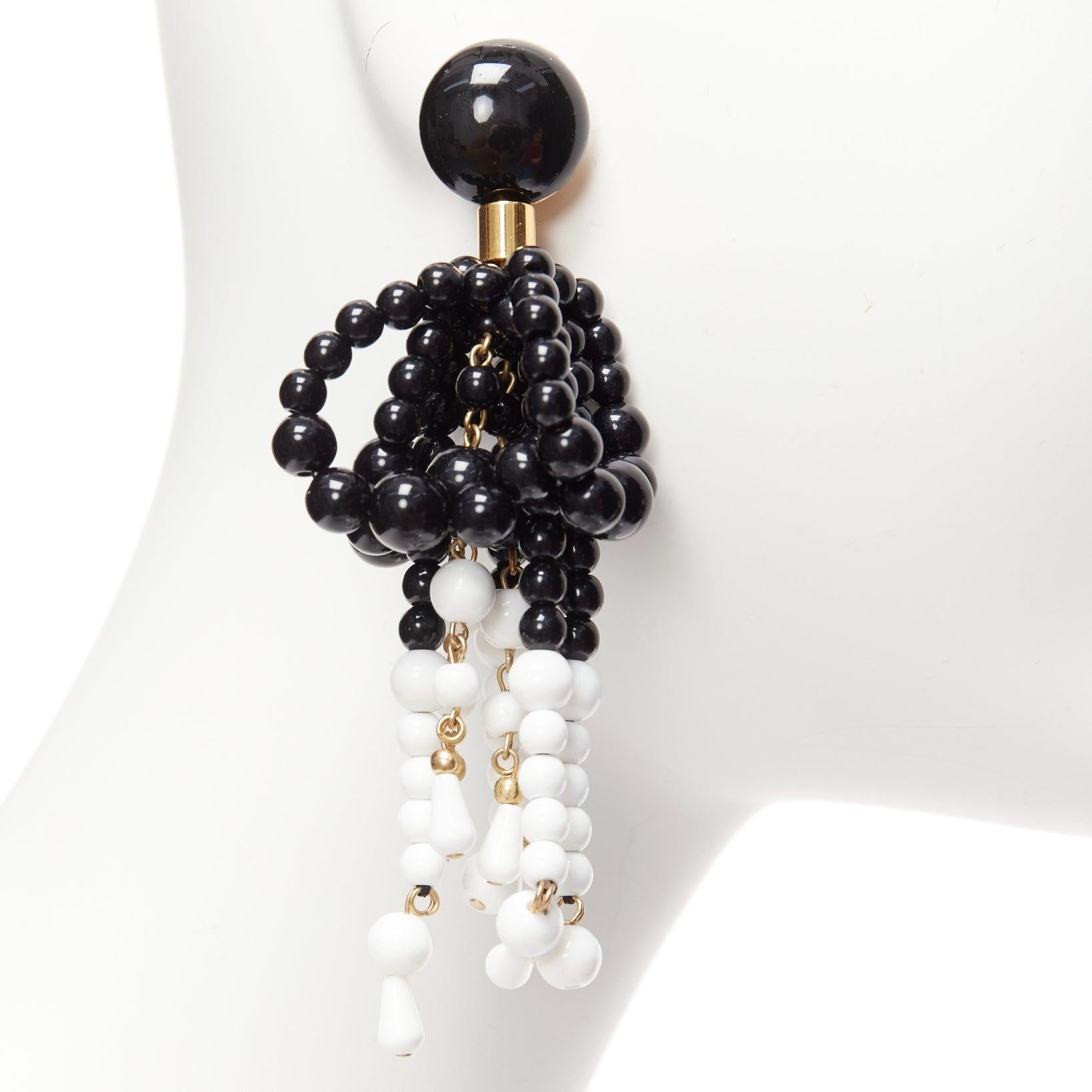 MARNI black plastic beads drop tassel statement dangling clip on earrings pair For Sale 1