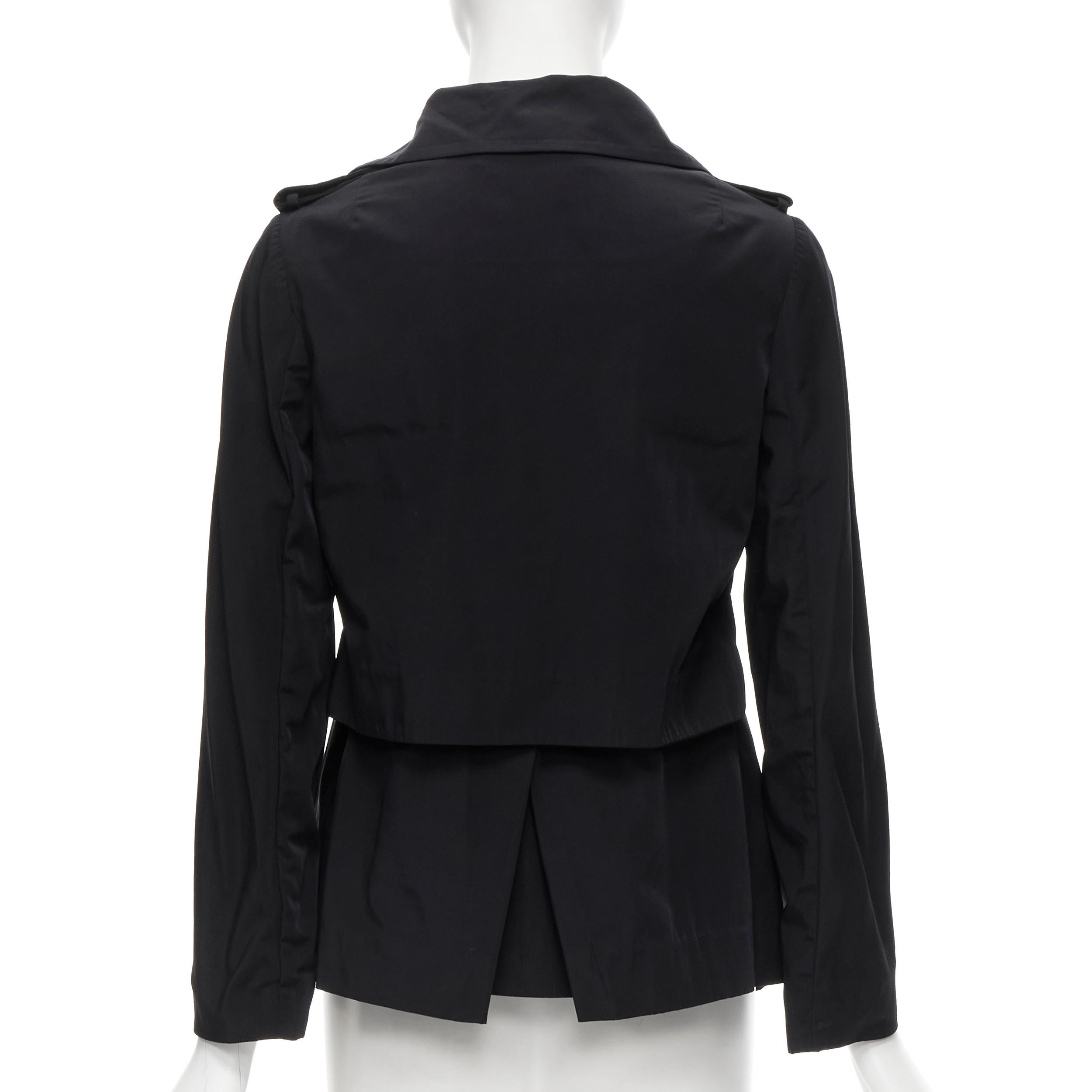 Black MARNI black polyester box dart layered back flared short trench coat IT38 XS For Sale