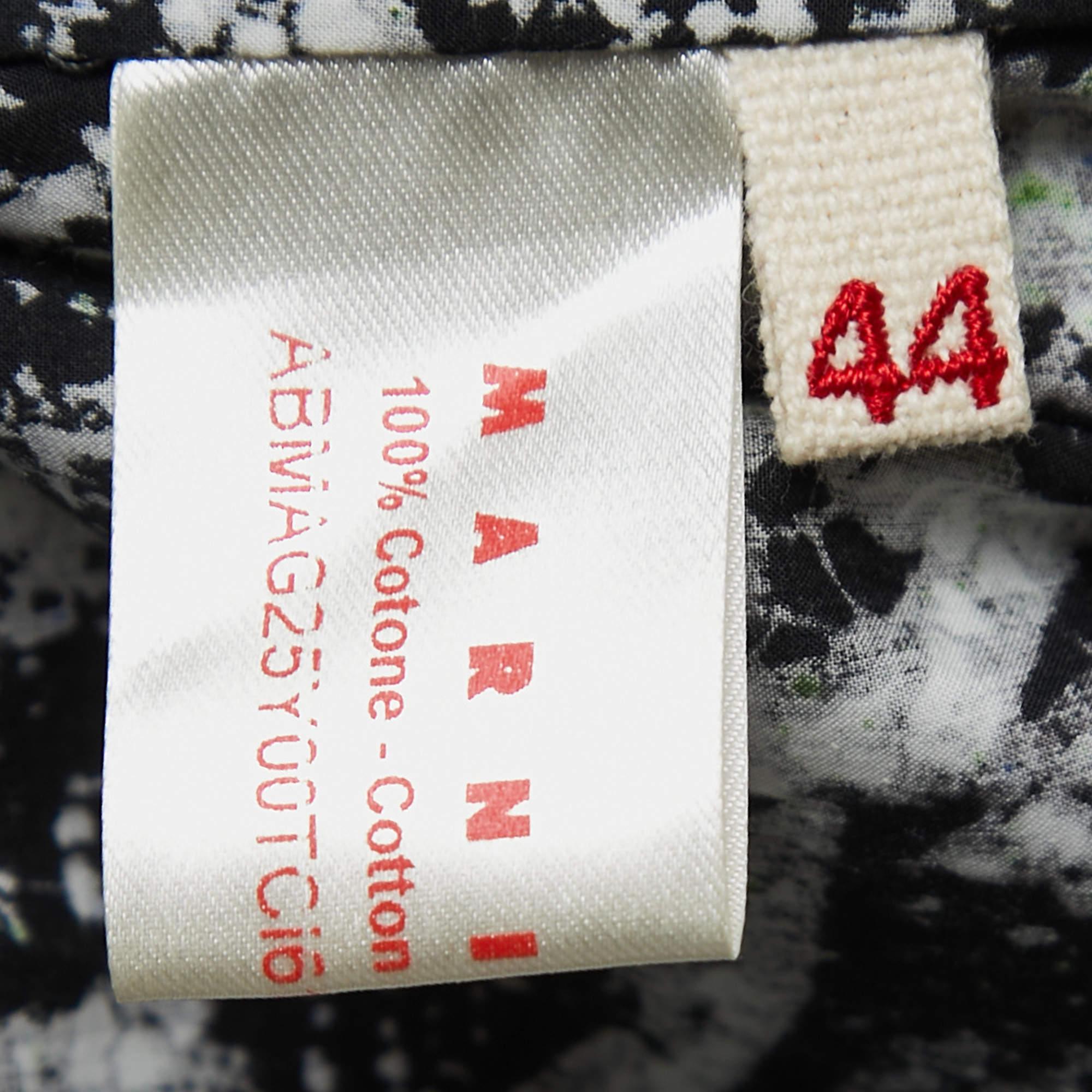 Marni Black Printed Cotton Full Sleeve Short Dress M For Sale 1