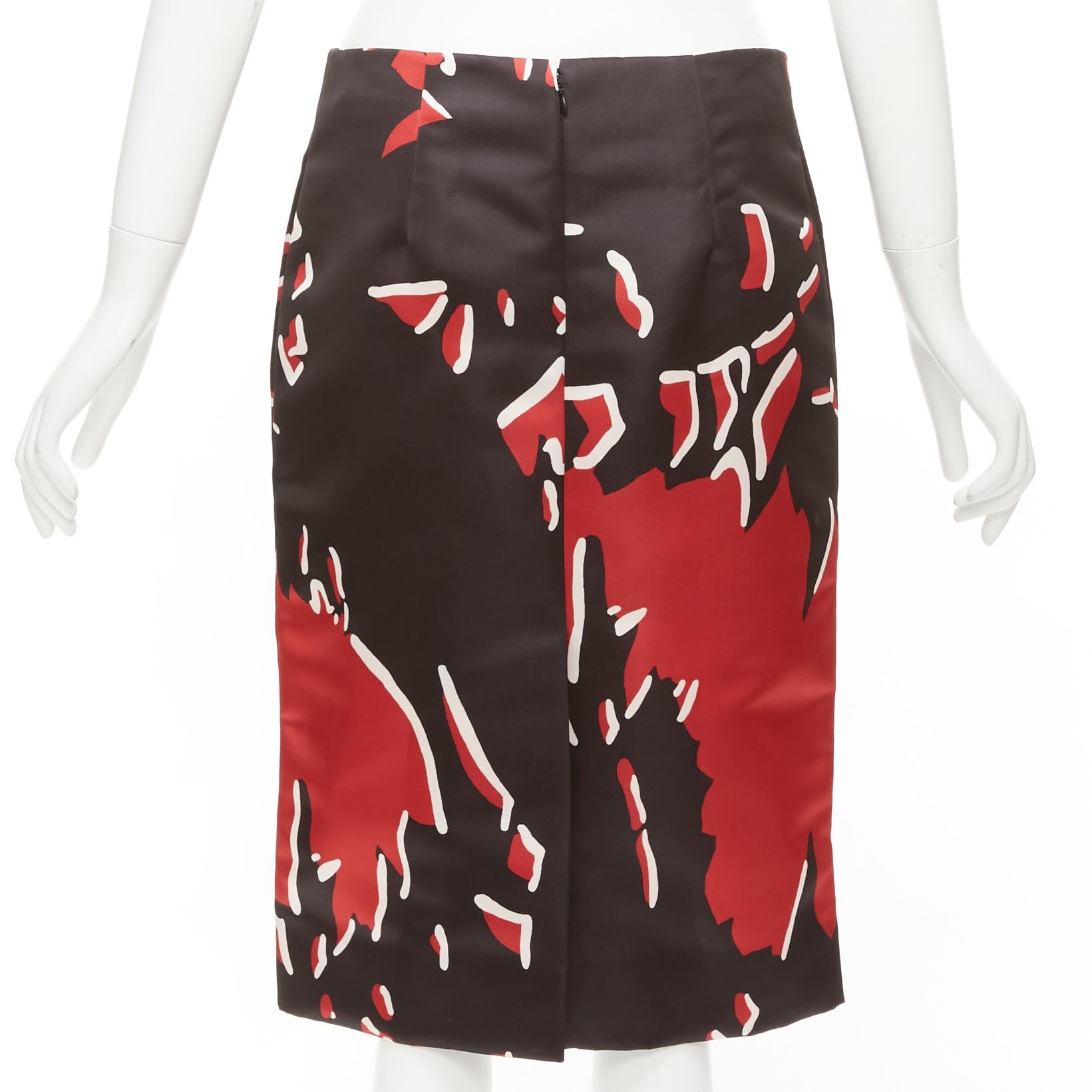 Women's MARNI black red abstract print mid waist knee length skirt IT40 S For Sale