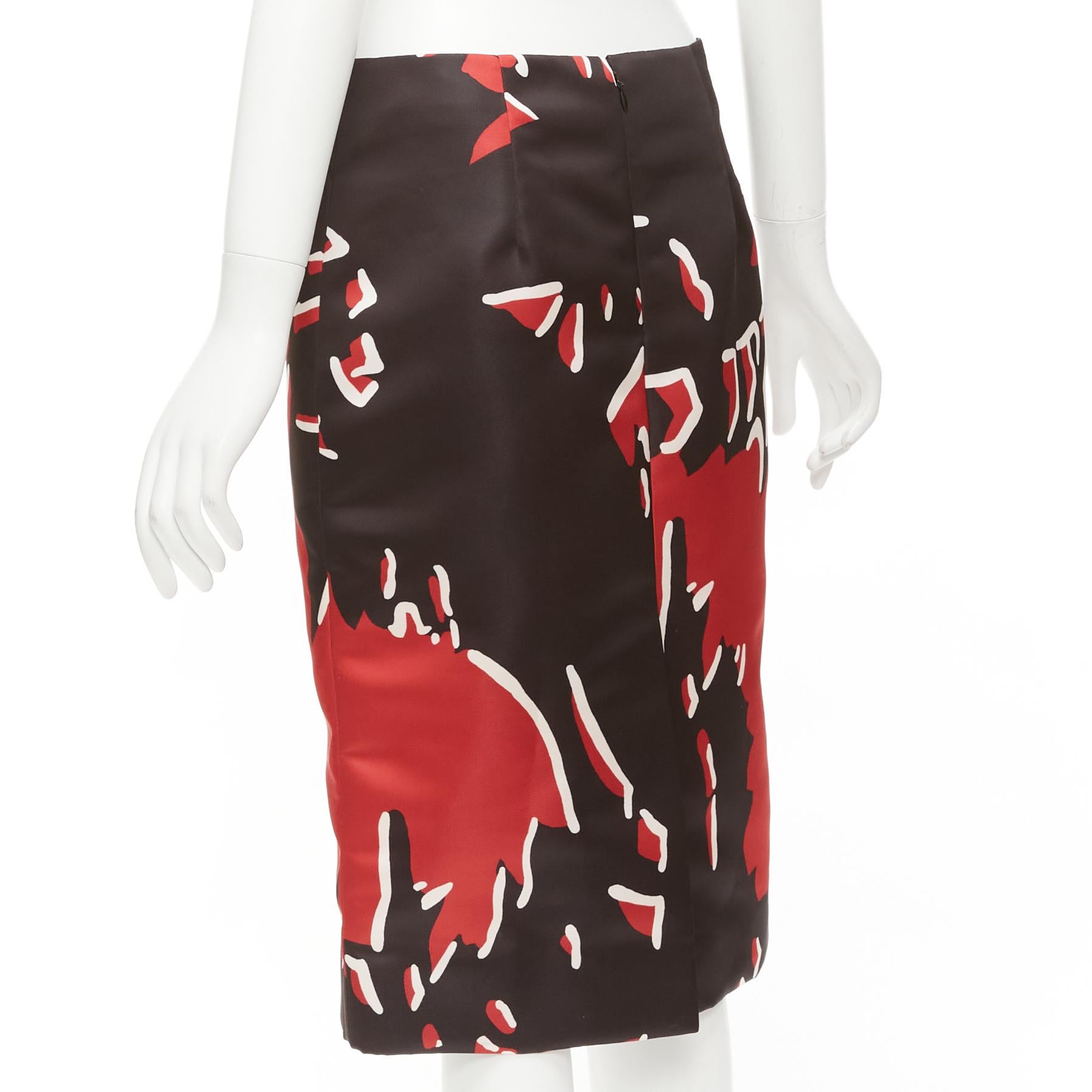 MARNI black red abstract print mid waist knee length skirt IT40 S For Sale 1