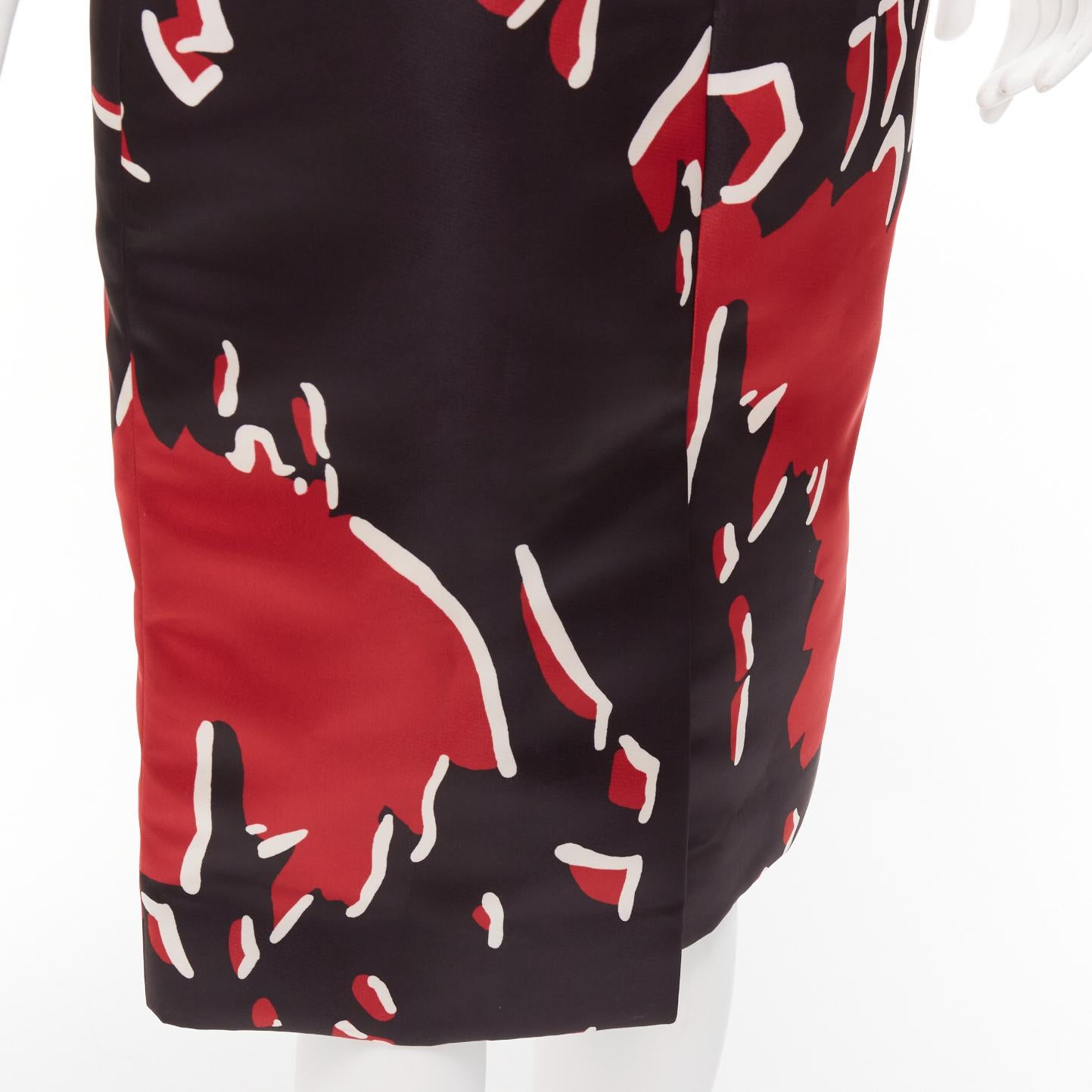 MARNI black red abstract print mid waist knee length skirt IT40 S For Sale 2