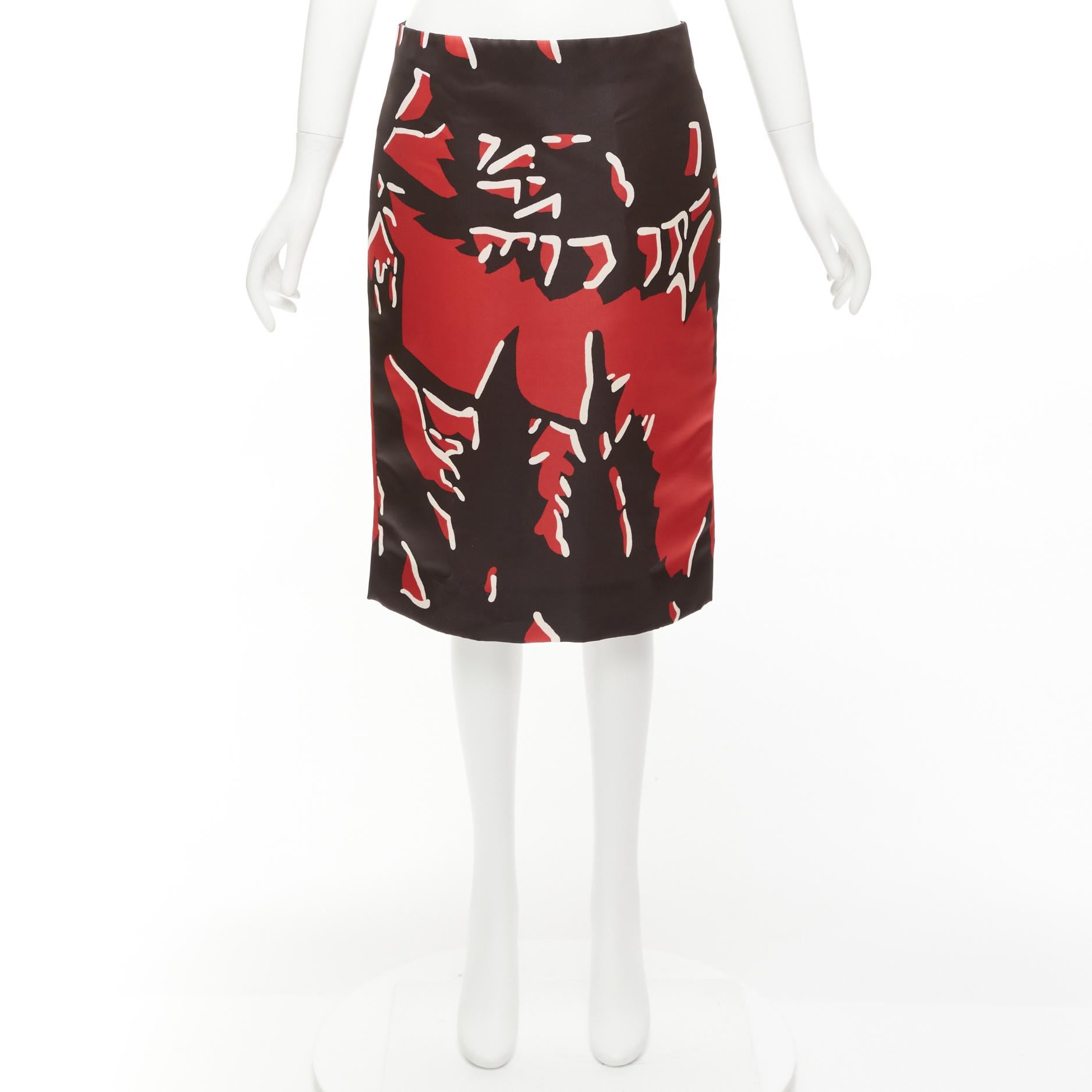 MARNI black red abstract print mid waist knee length skirt IT40 S For Sale 5