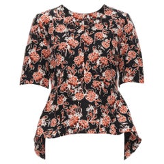 MARNI black red floral print high low peplum waist short sleeve top IT40 S