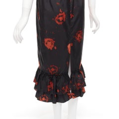 MARNI black red splatter tie dye print tiered ruffle hem midi skirt IT38 XS