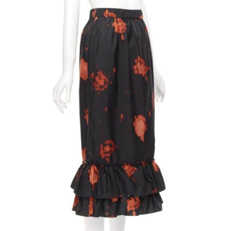 MARNI Schwarz-roter Midirock mit gestreiftem Rüschensaum und Splatter-Krawattenmuster IT38 XS im Zustand „Hervorragend“ im Angebot in Hong Kong, NT