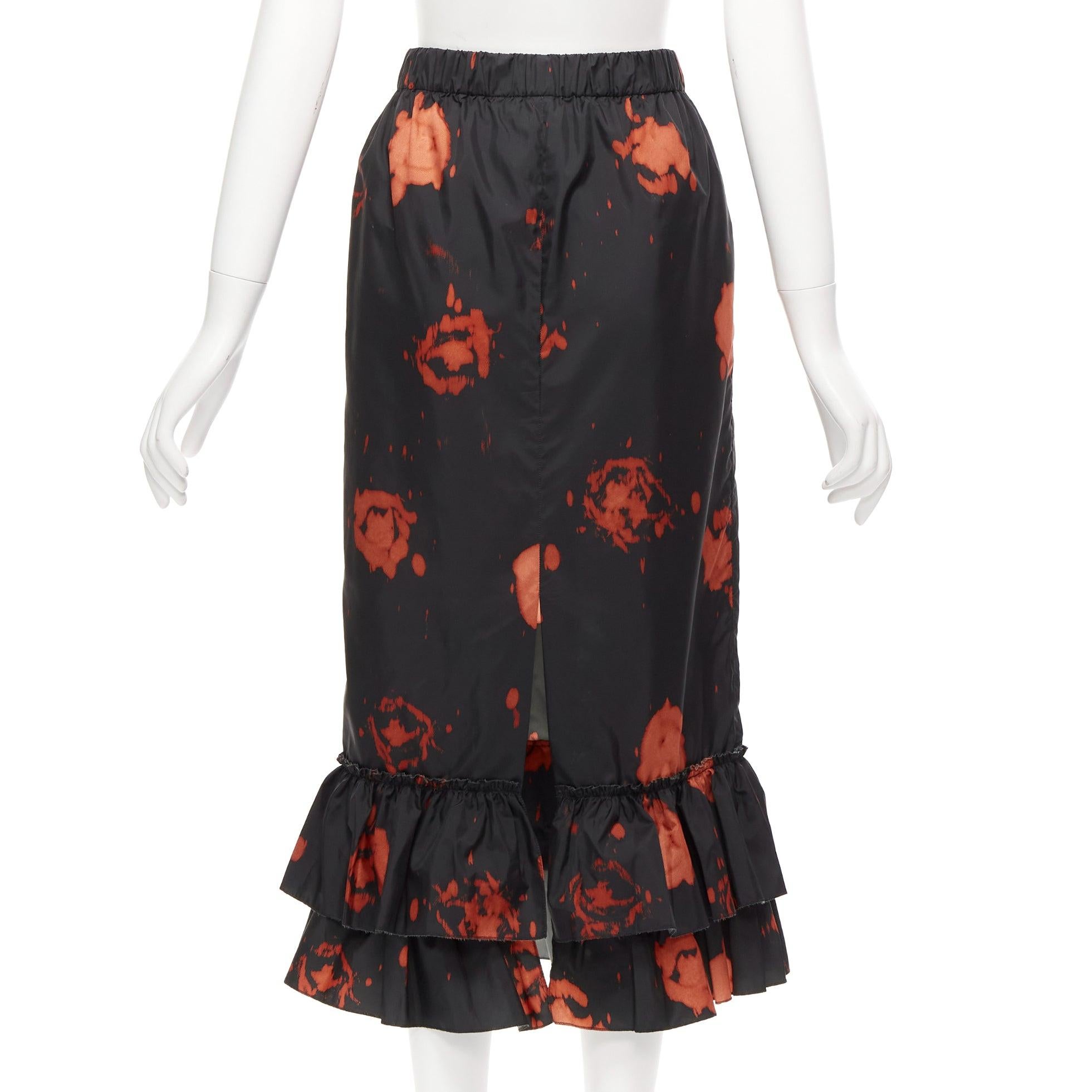 MARNI black red splatter tie dye print tiered ruffle hem midi skirt IT38 XS In Excellent Condition For Sale In Hong Kong, NT