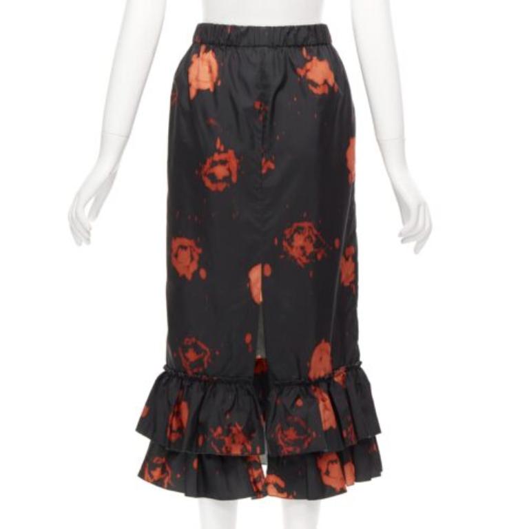 MARNI Schwarz-roter Midirock mit gestreiftem Rüschensaum und Splatter-Krawattenmuster IT38 XS im Angebot 1