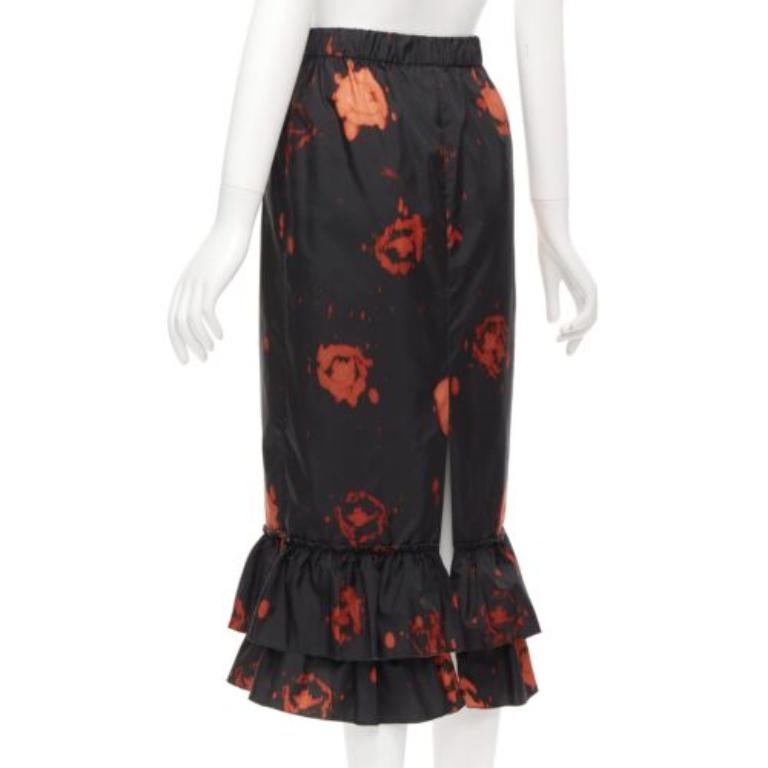 MARNI Schwarz-roter Midirock mit gestreiftem Rüschensaum und Splatter-Krawattenmuster IT38 XS im Angebot 2