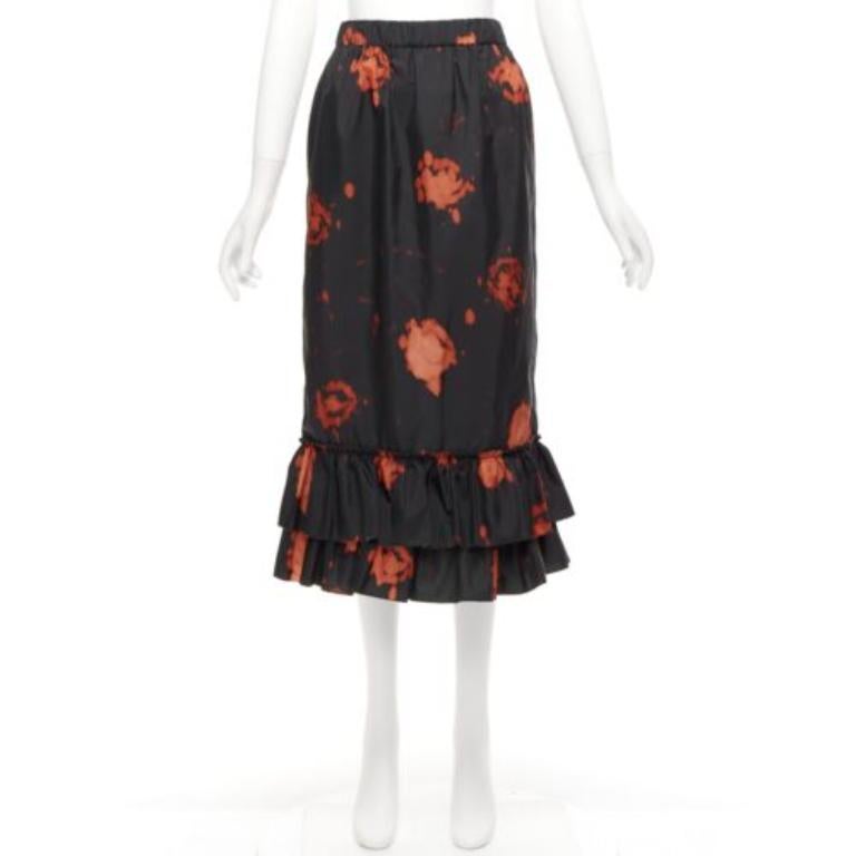 MARNI Schwarz-roter Midirock mit gestreiftem Rüschensaum und Splatter-Krawattenmuster IT38 XS im Angebot 5