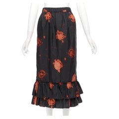 MARNI black red splatter tie dye print tiered ruffle hem midi skirt IT38 XS