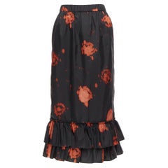 MARNI black red splatter tie dye print tiered ruffle hem midi skirt IT38 XS