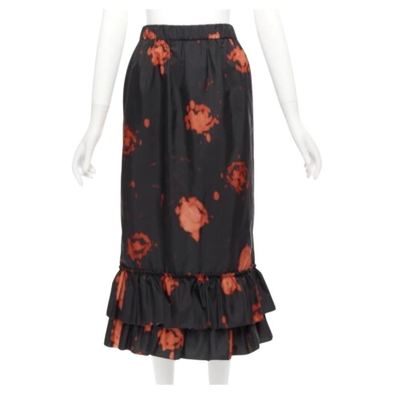 MARNI Schwarz-roter Midirock mit gestreiftem Rüschensaum und Splatter-Krawattenmuster IT38 XS im Angebot