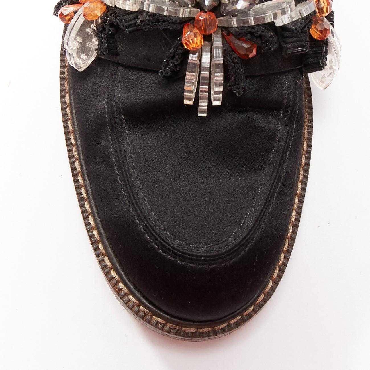 MARNI black satin clear flower beads embellished loafers EU38.5 1