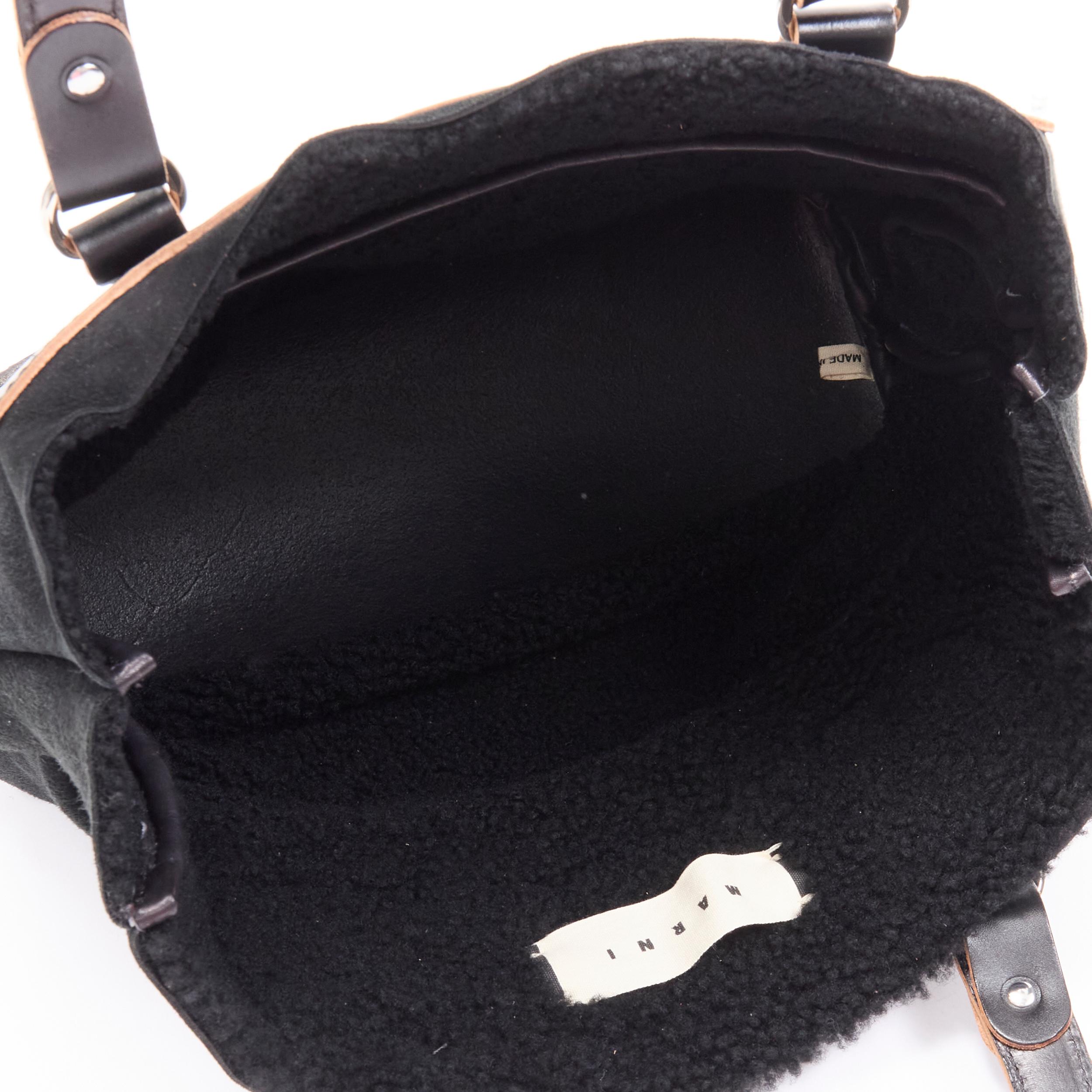 MARNI black shearling lined top handle crossbody soft tote bag For Sale 3