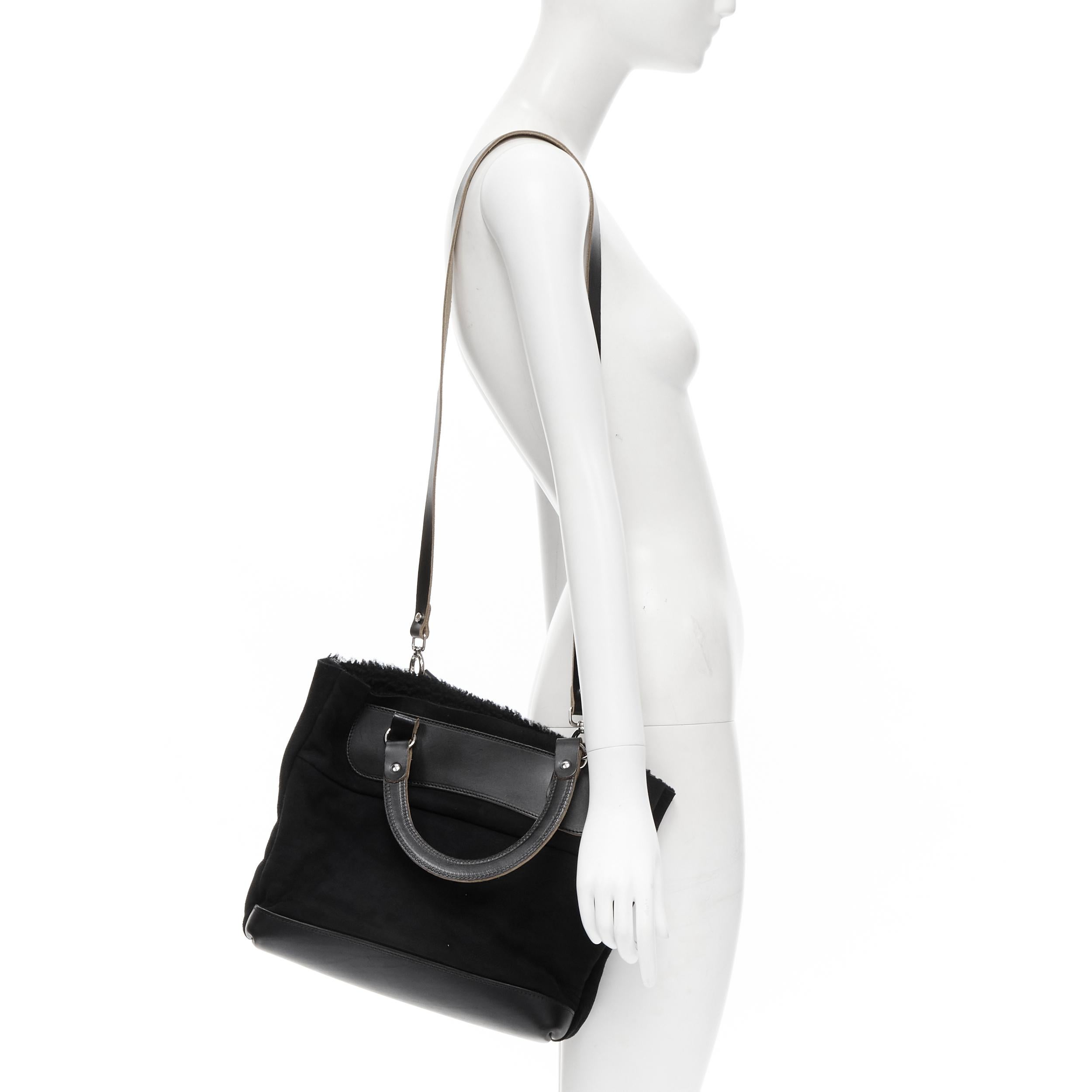 MARNI black shearling lined top handle crossbody soft tote bag 
Reference: CELG/A00050 
Brand: Marni 
Model: Shearling tote 
Material: Leather 
Color: Black 
Pattern: Solid 
Extra Detail: Adjustable shoulder strap. 
Made in: Italy 

CONDITION: