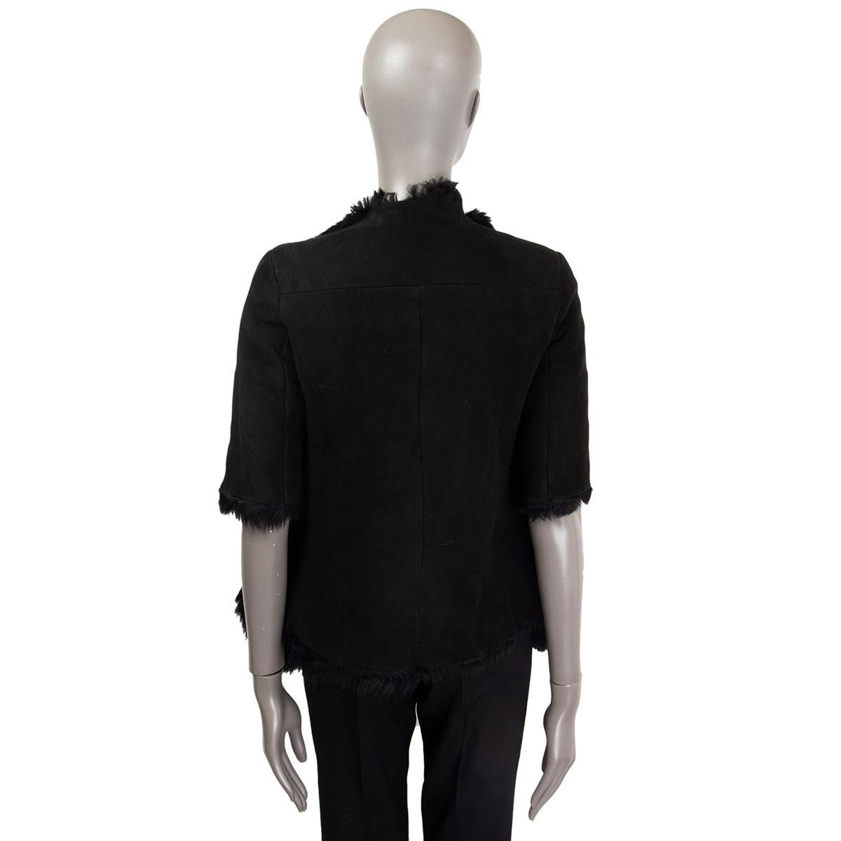 Black MARNI black SHEARLING Short Sleeve Jacket 38 XS For Sale
