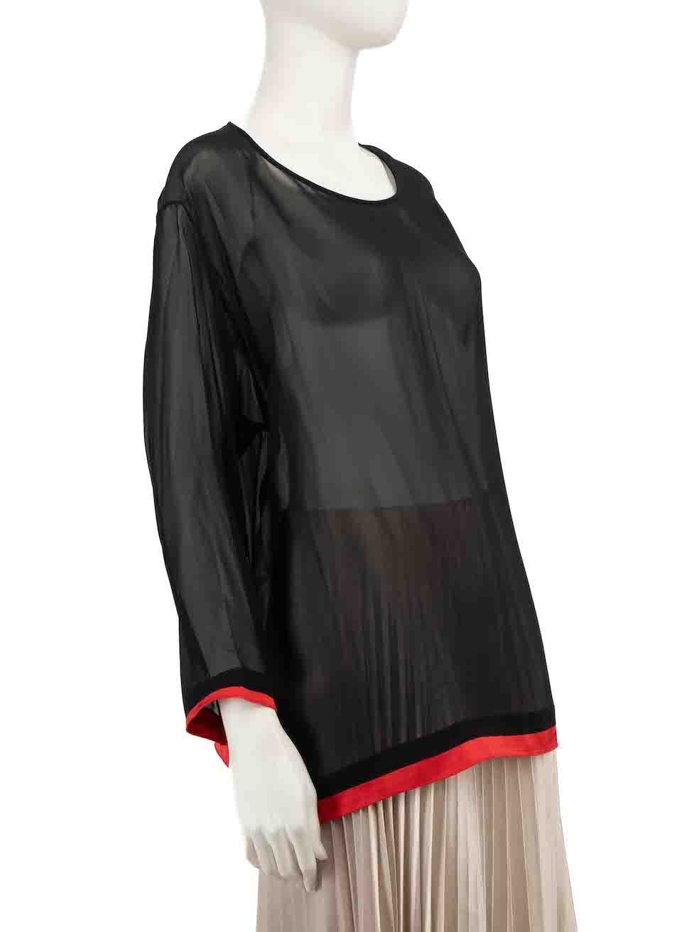 CONDITION is Very good. Hardly any visible wear to top is evident on this used Marni designer resale item.
 
 
 
 Details
 
 
 Black
 
 Silk
 
 Long sleeves top
 
 Round neckline
 
 Sheer
 
 Red trimmings
 
 
 
 
 
 Made in Portugal
 
 
 

