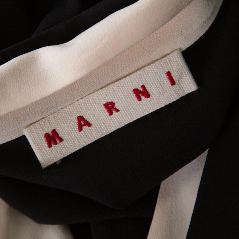 Marni Black Silk Crepe Contrast Collar Detail Short Dress M For Sale 2