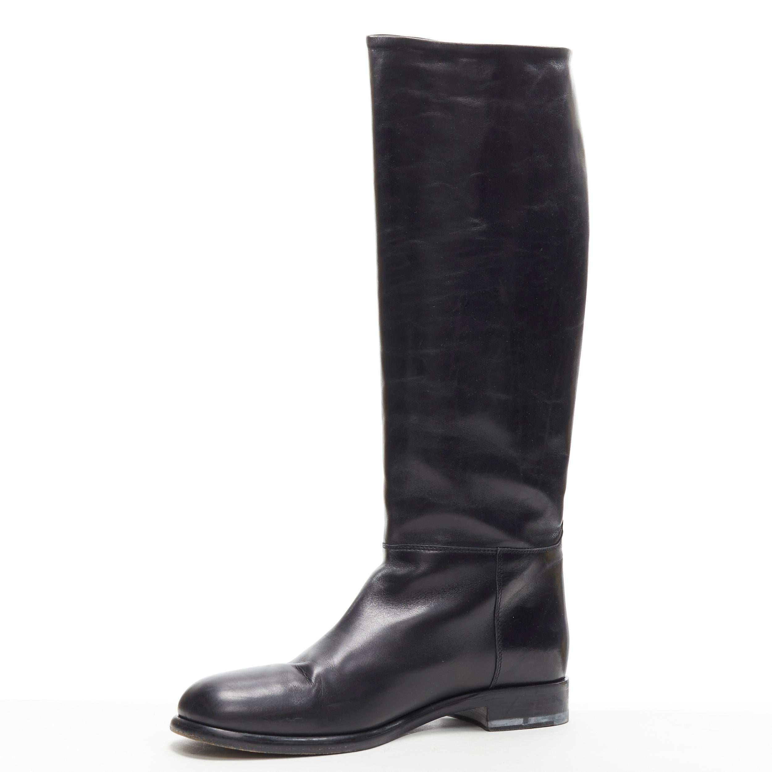 Black MARNI black smooth calf leather round toe flat pull on tall boot EU40.5
