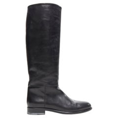 MARNI black smooth calf leather round toe flat pull on tall boot EU40.5