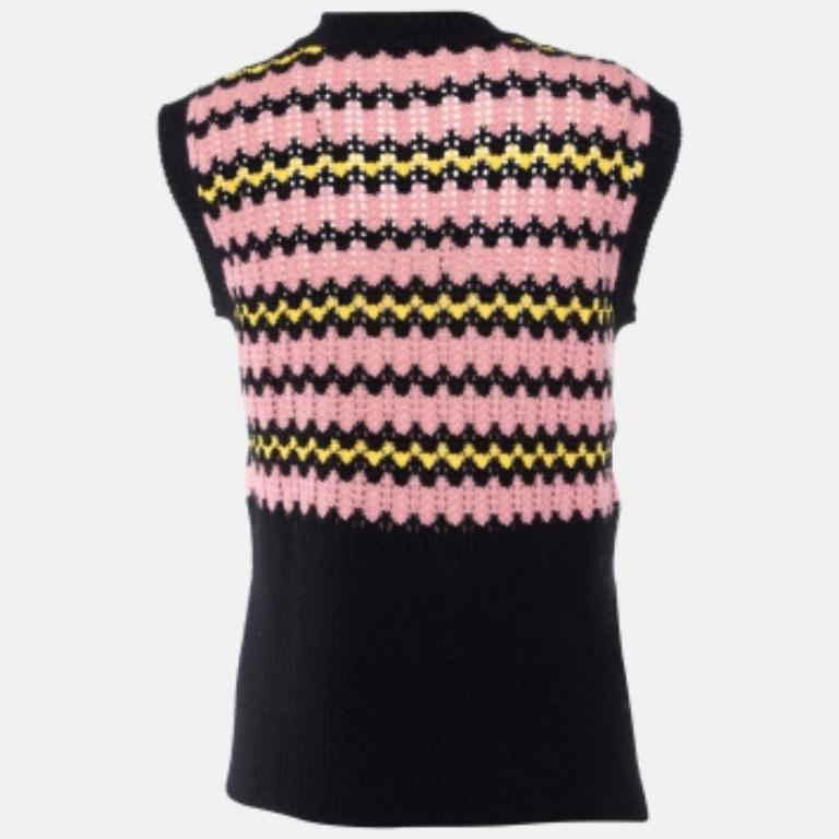 Marni Black Striped Wool Knit Sleeveless Sweater M Pour femmes en vente
