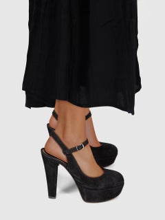 Marni Black Suede Platform Ankle Strap Heels Size IT 37.5
