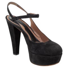 Marni Black Suede Platform Ankle Strap Heels Size IT 37.5