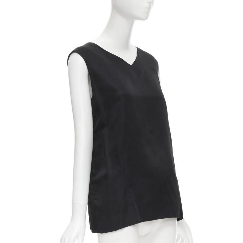 Black MARNI black V-neck heavy acetate panelled back hem sleeveless boxy top IT38 XS For Sale