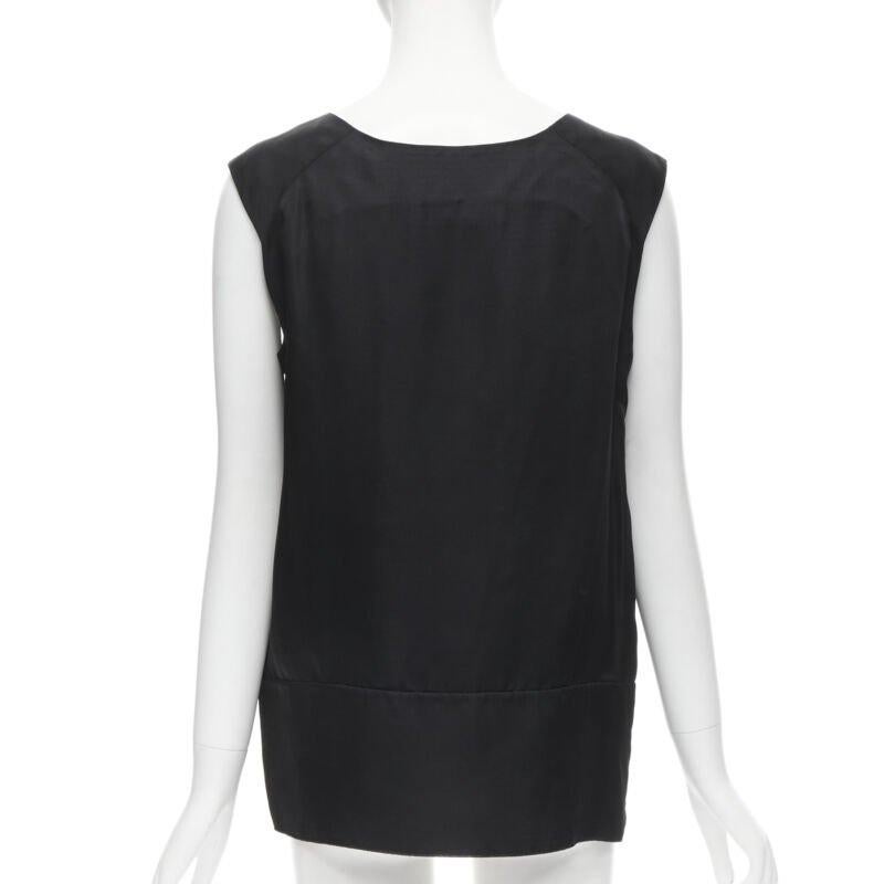 Women's MARNI black V-neck heavy acetate panelled back hem sleeveless boxy top IT38 XS For Sale