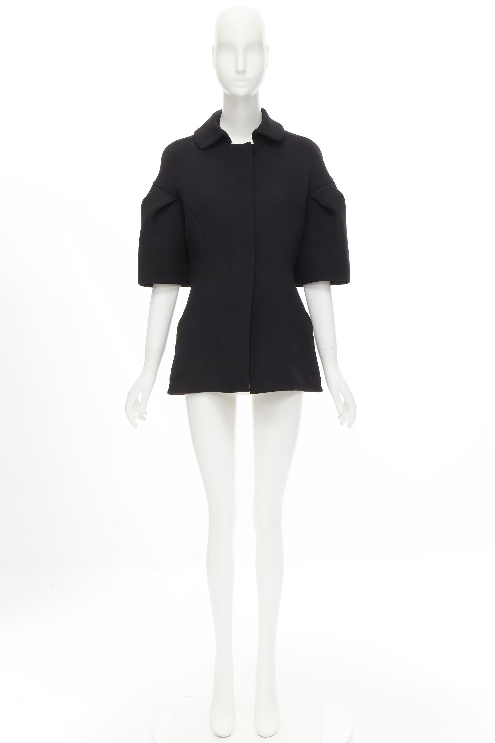 MARNI black virgin wool crepe short bell sleeve curved waist jacket IT40 S 5