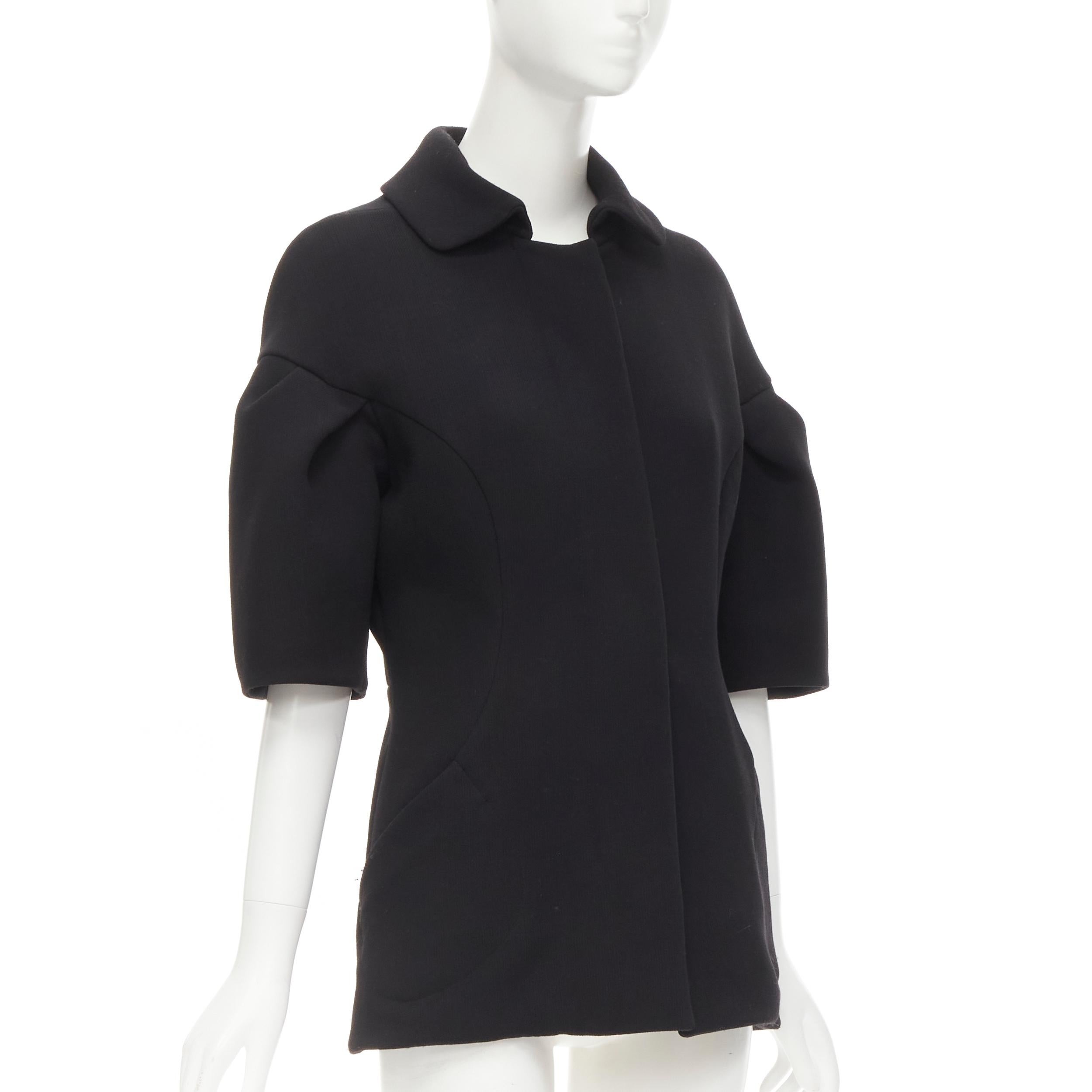 Black MARNI black virgin wool crepe short bell sleeve curved waist jacket IT40 S