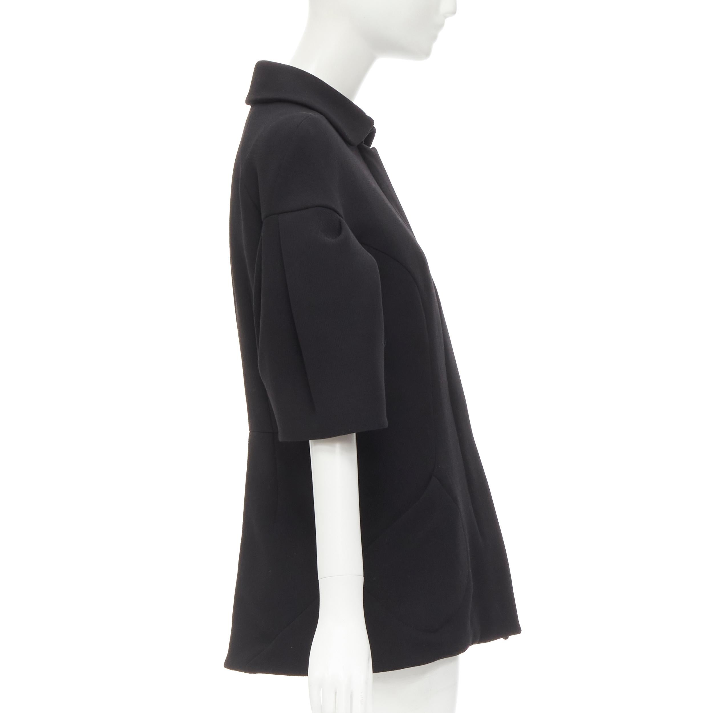 MARNI black virgin wool crepe short bell sleeve curved waist jacket IT40 S In Excellent Condition In Hong Kong, NT