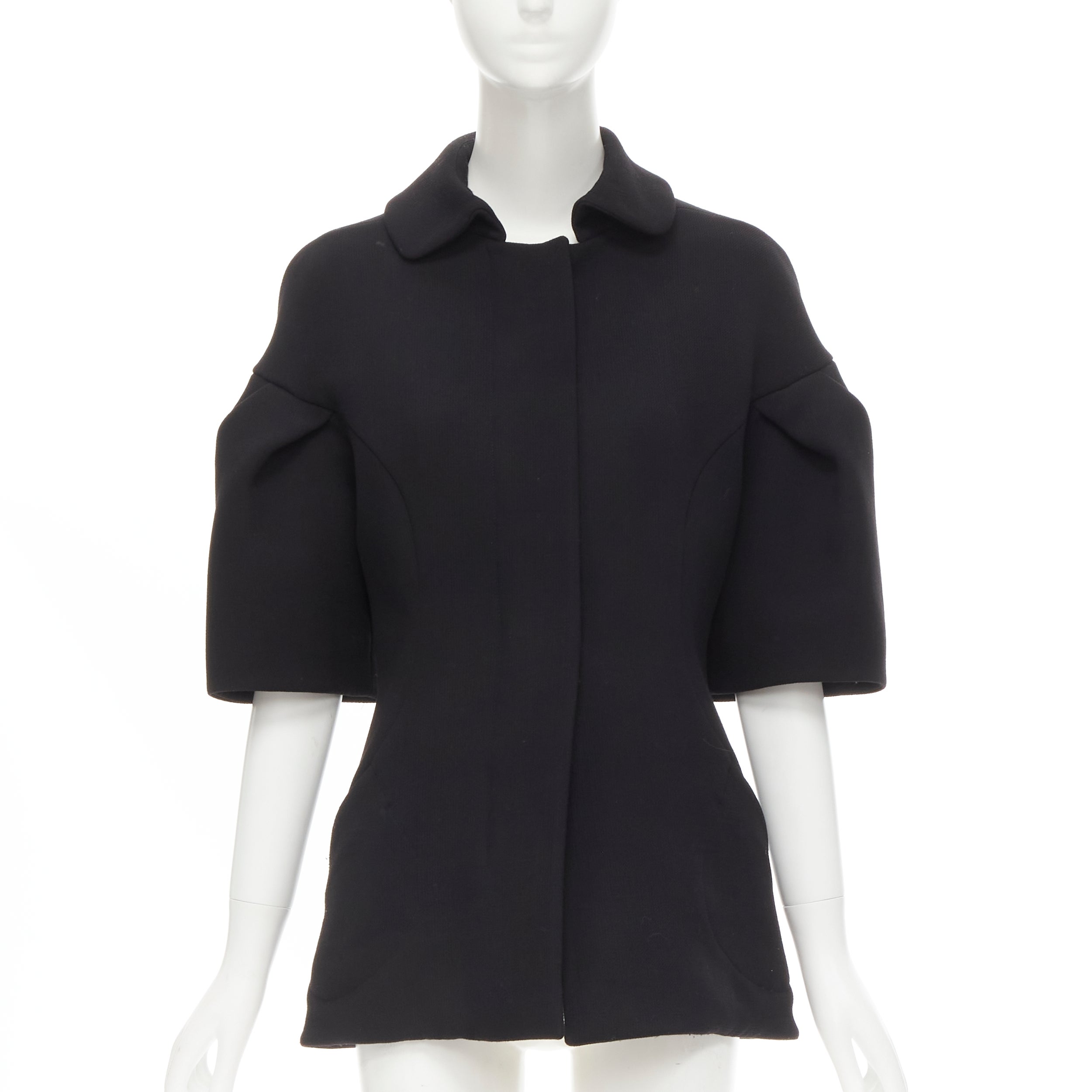 MARNI black virgin wool crepe short bell sleeve curved waist jacket IT40 S