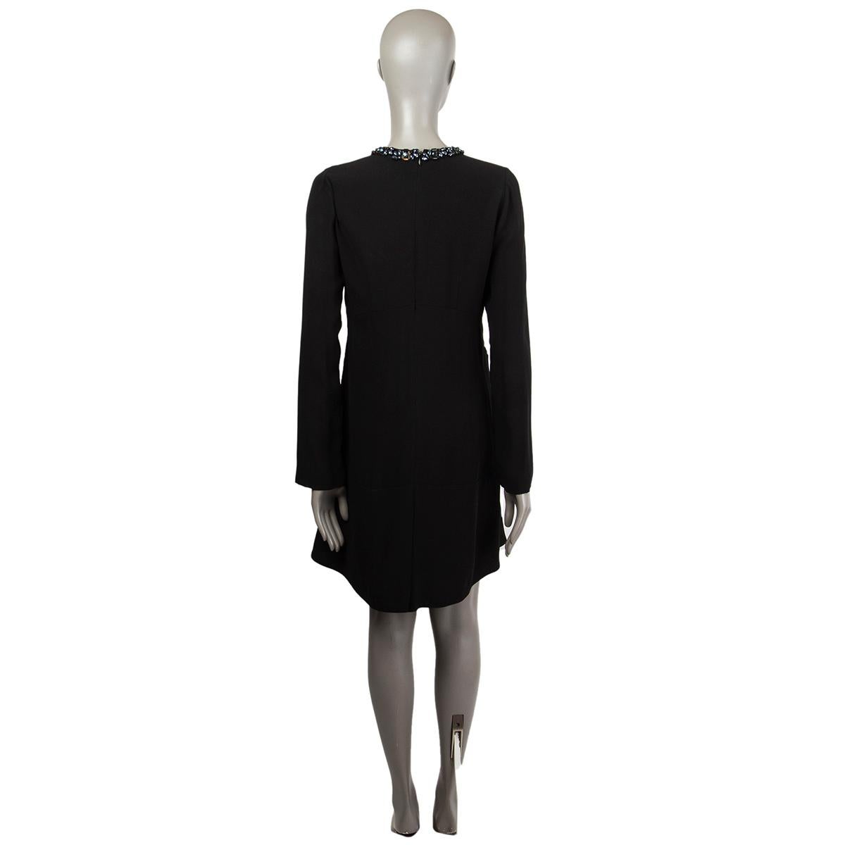Black MARNI black viscose EMBELLISHED NECK LONG SLEEVE FLARED Dress 42 M For Sale