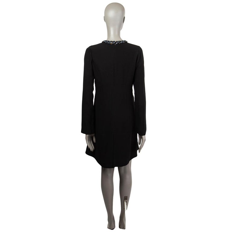 MARNI black viscose EMBELLISHED NECK LONG SLEEVE FLARED Dress 42 M