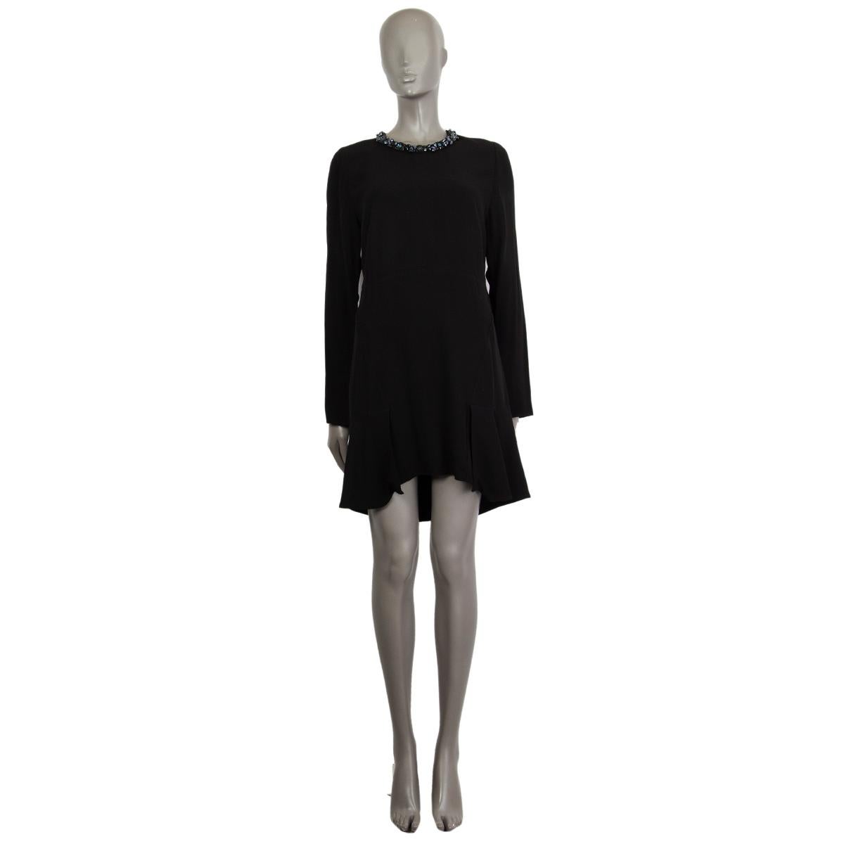 MARNI black viscose EMBELLISHED NECK LONG SLEEVE FLARED Dress 42 M For Sale