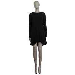 MARNI black viscose EMBELLISHED NECK LONG SLEEVE FLARED Dress 42 M