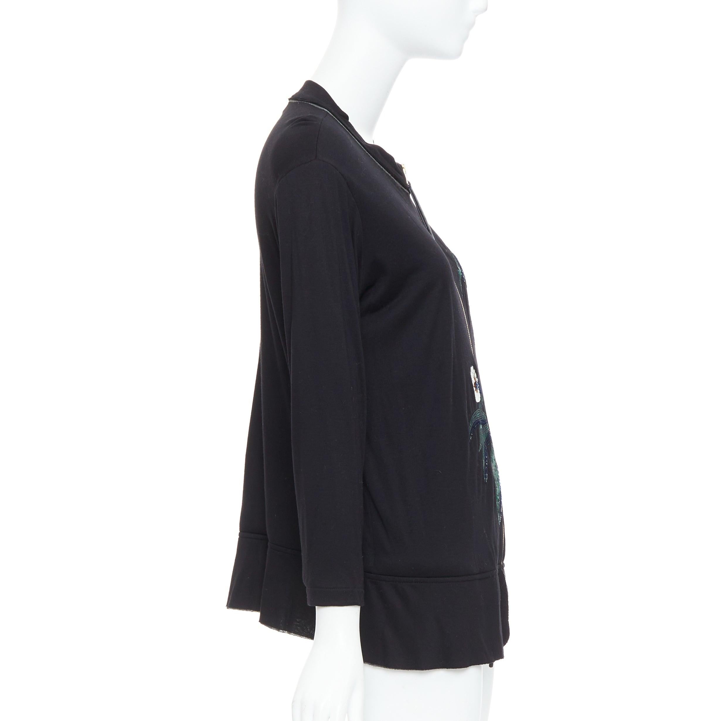 De las mujeres MARNI negro blanco verde lentejuelas flor cuero cremallera chaqueta jersey IT42 M en venta