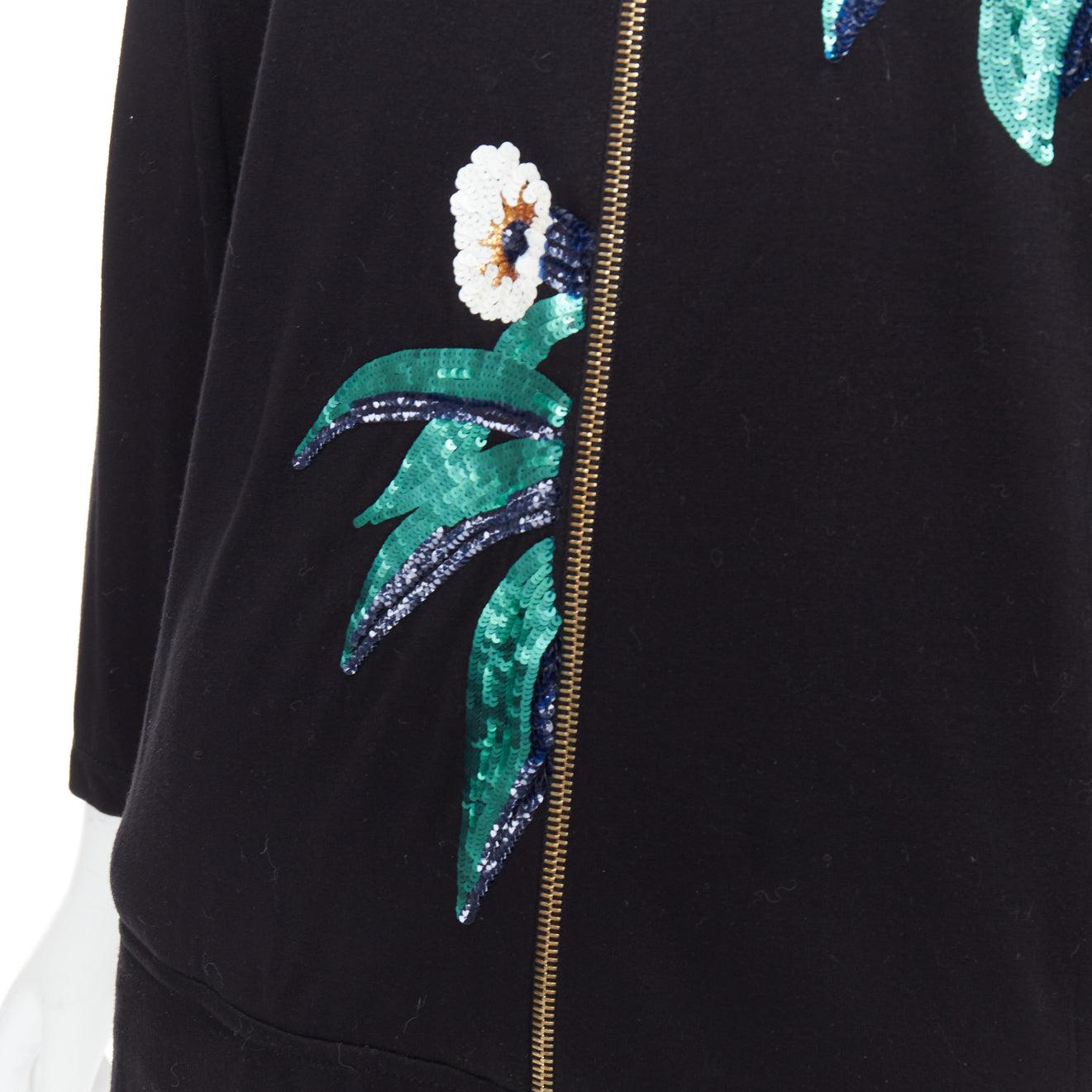 MARNI negro blanco verde lentejuelas flor cuero cremallera chaqueta jersey IT42 M en venta 3